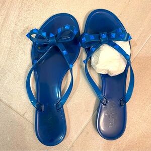 Authentic Valentino blue studded jelly flip flops